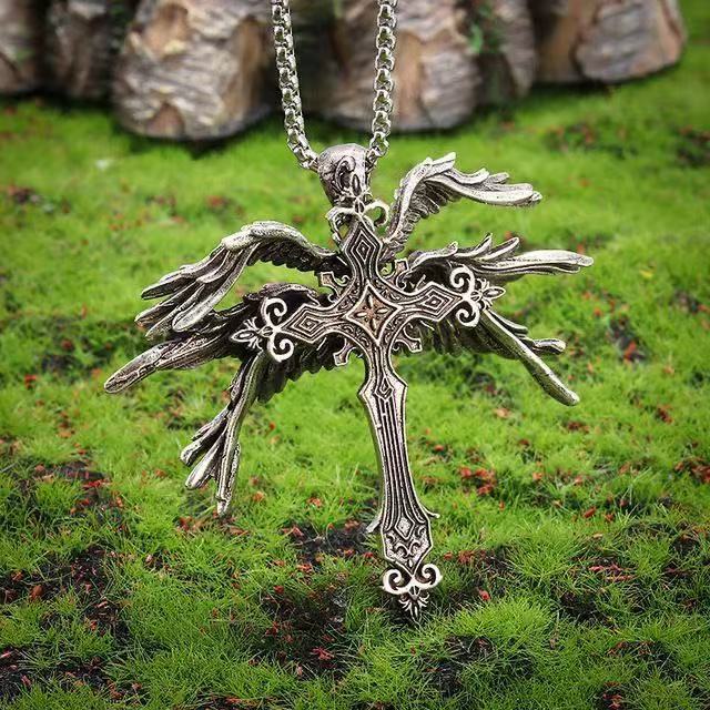 Wholesale Vintage Dark Seraph Wings Cross Sweater Chain